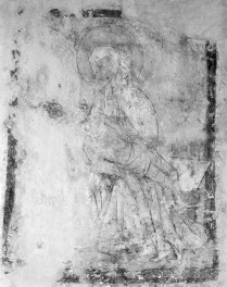 Bazylika N.M.P - wnętrze. Południowa kaplica świątyni i freski na ścianach. Fragment polichromii ze sceną "Pieta"., skan 1