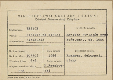 Kaplica Firlejów - fragment dekoracji niszy - metryczka, skan 1