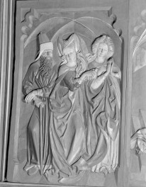 Kościół Mariacki pw. Wniebowzięcia Najświętszej Marii Panny - ołtarz Wita Stwosza: zamknięty, skrzydło lewe - Ofiarowanie Marii (fragment), skan 1