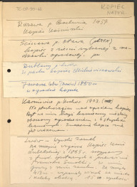 notatki dotyczące lokalizacji naturalnych kopców na terenie m.in. m. Niezdów, Kozłówka, Margonin, Milicz, Przeczno, Rdzawa, Ścinawa, Dublany, Jaworze, Karniowice, Lwów, skan 2