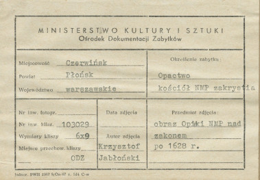 Zespół opactwa - kościół, obraz w zakrystii - metryczka, skan 1