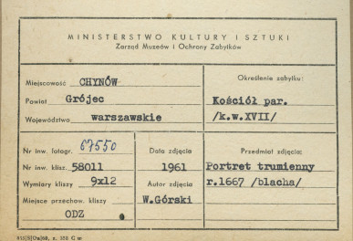 Kościół drewniany - wnętrze, portret trumienny - metryczka, skan 1