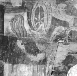 kościół pw. św. Elżbiety Węgierskiej - wnętrze - prezbiterium - ściana północna - polichromia - Chrystys Triumfujący nad śmiercią - fragment, skan 1