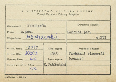 Kościół parafialny - fragment elewacji płd., widok od strony płd. - zach. - metryczka, skan 1