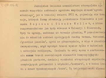 tekst nt. polskiej sztuki ogrodowej w okresie baroku, rozpoczynający się od slów: "Epoka ostatnich Wazów i Jana Sobieskiego…" (materiał roboczy), skan 2