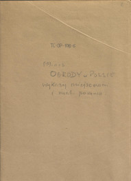 obwoluta zatytuowana "Ogrody w Polsce - wykaz miejscowości i mat. pomocn.", skan 1