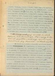 tekst, materiał roboczy do rozdziału VII "Naturalizm i eklektyzm XIX wieku" do wydawnictw: „Ogrody Polskie” i „Zarys historii kompozycji…”; kolejna wersja zmian, strony całe i karty z naklejonymi fragmentami tekstu, skan 9