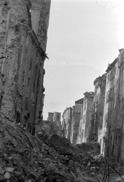 ulica Brzozowa - widok ogólny zabudowy  w ruinie, skan 1